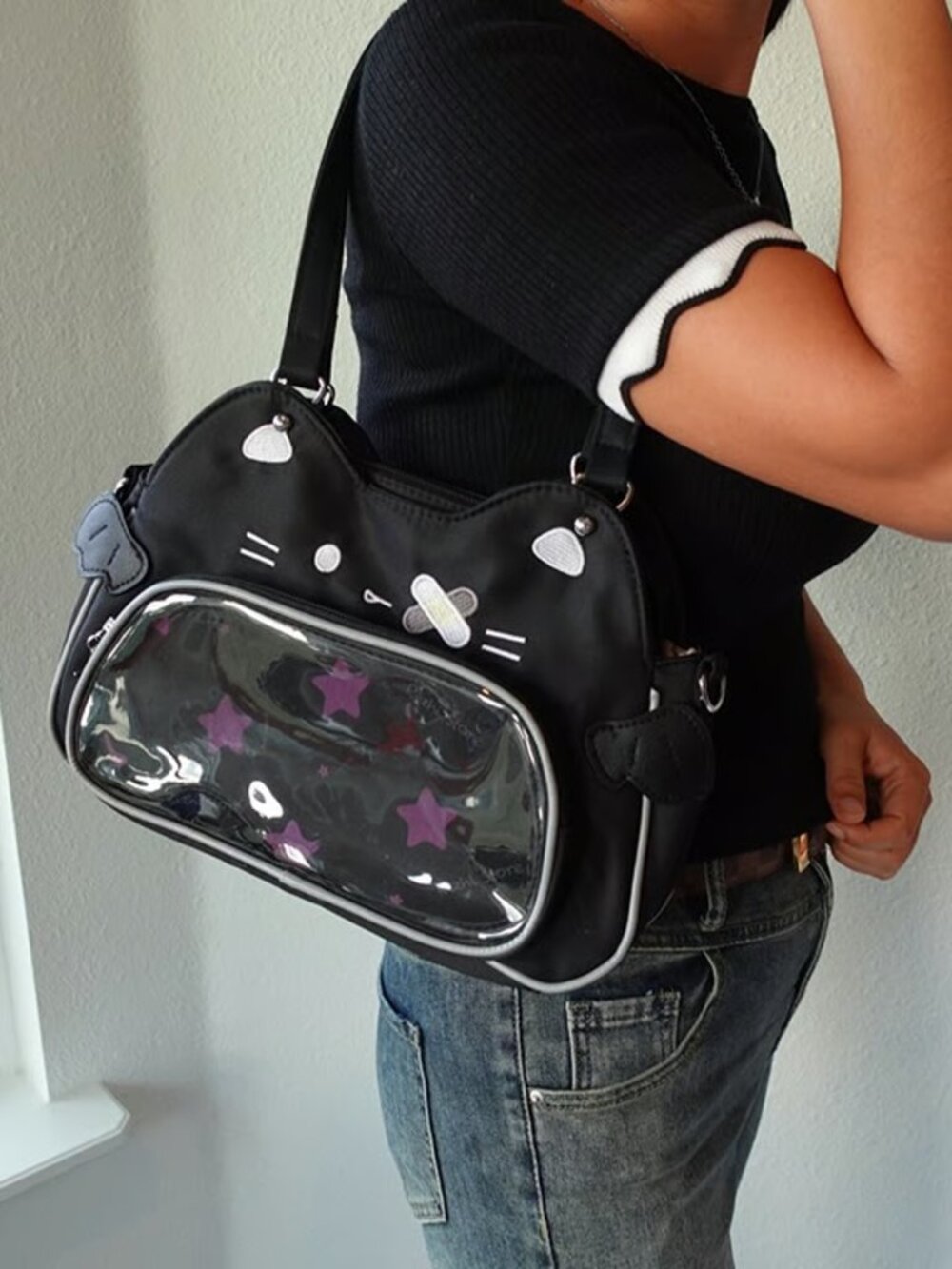 BLACK Ita bag crossbody, Clear Window Kawaii Shoulder Bag, Cute Anime ItaBag